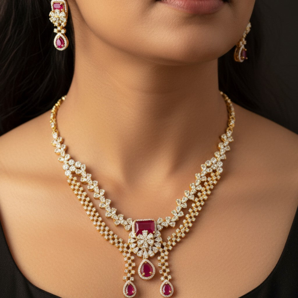 Imperial Ruby Bloom Necklace Set