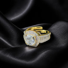 Royal Cushion-Cut CZ Gold Statement Adjustable Ring