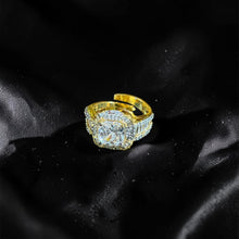 Royal Cushion-Cut CZ Gold Statement Adjustable Ring