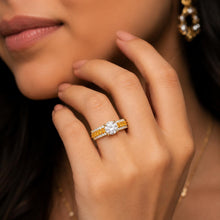 Golden Halo Solitaire CZ Statement Ring (Adjustable)