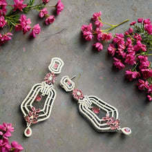 Elegant Pink & Artificial Silver Geometric Earrings
