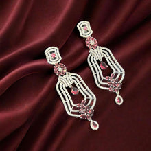 Elegant Pink & Artificial Silver Geometric Earrings