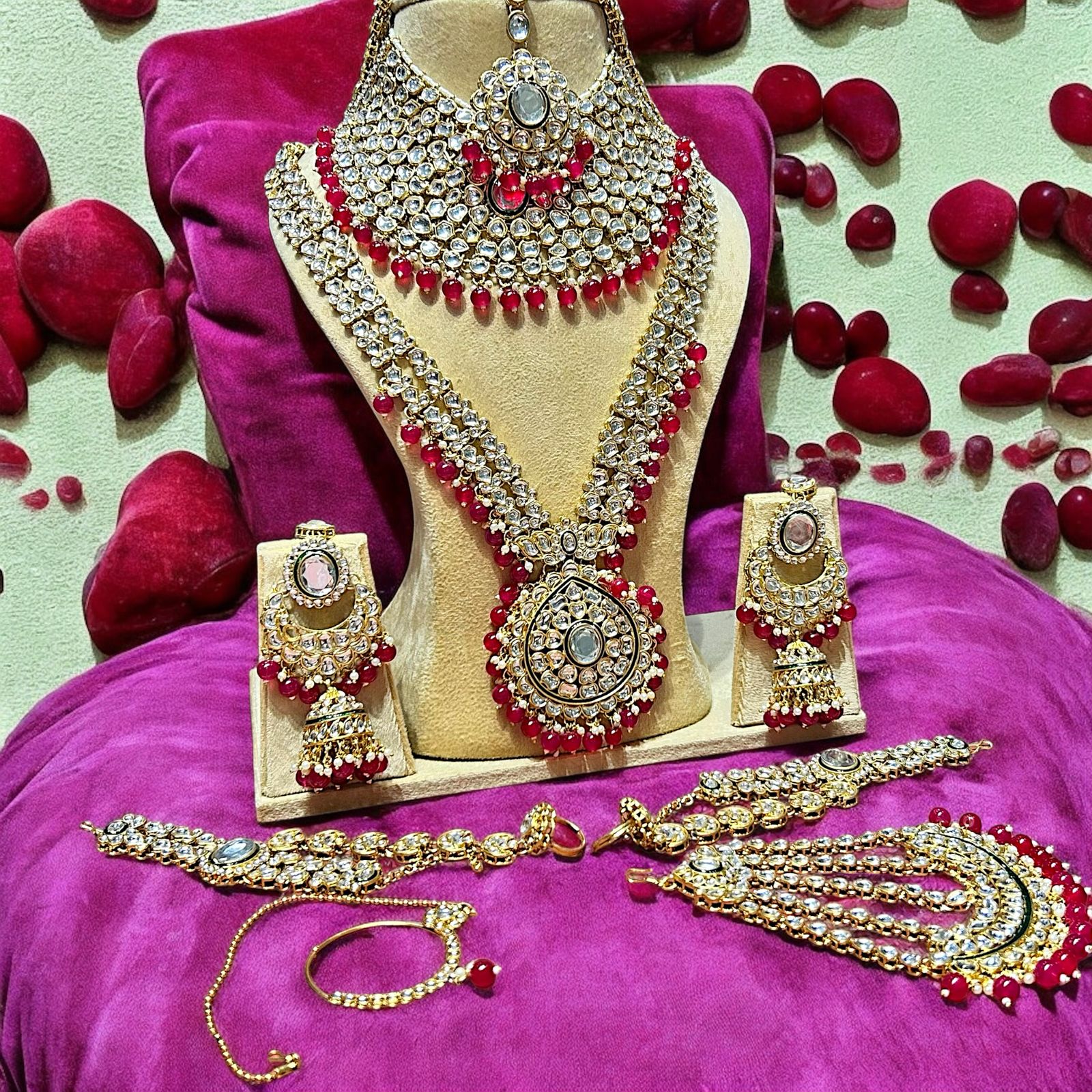 Royal Red and Gold Kundan Bridal Jewelry Set