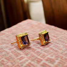 Regal Amethyst Square Stud Earrings