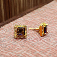 Regal Amethyst Square Stud Earrings