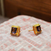 Regal Amethyst Square Stud Earrings