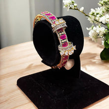 Ruby and American Diamond Studded Golden Bangle with Floral Clasp