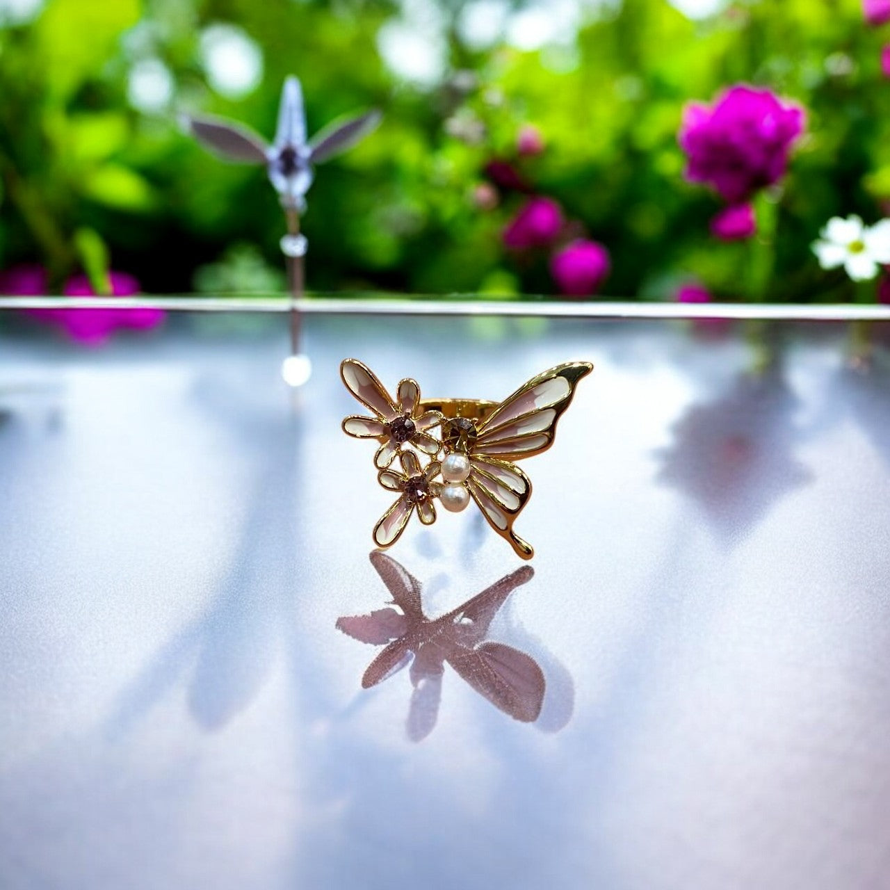 Enchanted Butterfly Floral Ring
