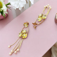 Gold Toned Floral Pearl Drop Earrings