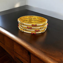 Regal Pearl and Ruby Golden Bangles