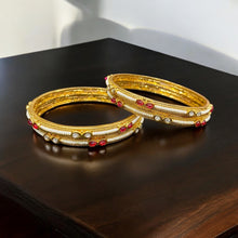 Regal Pearl and Ruby Golden Bangles