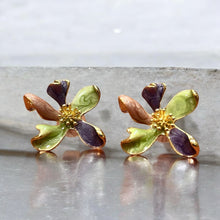 Multicolor Enamel Flower Statement Earrings with Golden Accent
