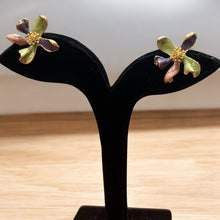 Multicolor Enamel Flower Statement Earrings with Golden Accent