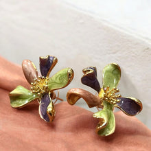 Multicolor Enamel Flower Statement Earrings with Golden Accent