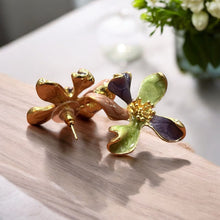 Multicolor Enamel Flower Statement Earrings with Golden Accent