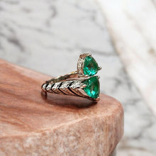 Twin Trillion Green Gemstone Bypass Ring