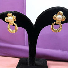 Golden Petal Pearl Hoop Studs