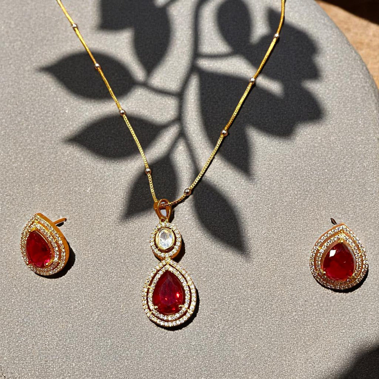 Royal Ruby Teardrop Pendant Set