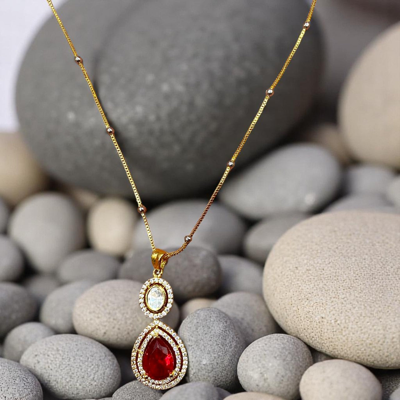 Royal Ruby Teardrop Pendant Set