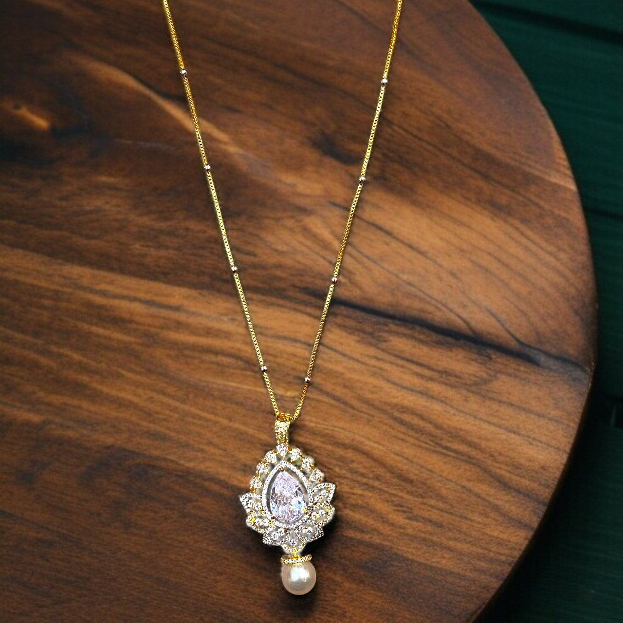Elegant Pearl Drop AD Necklace Set