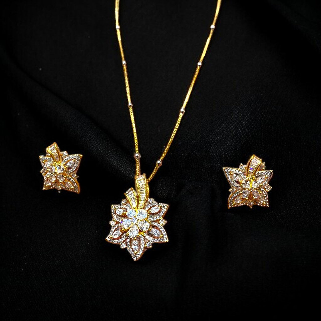 Floral Sparkle American Diamond Pendant Set