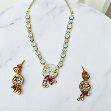 Graceful Crystal Pendant Necklace Set with Ruby Tassels