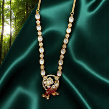 Graceful Crystal Pendant Necklace Set with Ruby Tassels