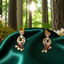 Graceful Crystal Pendant Necklace Set with Ruby Tassels