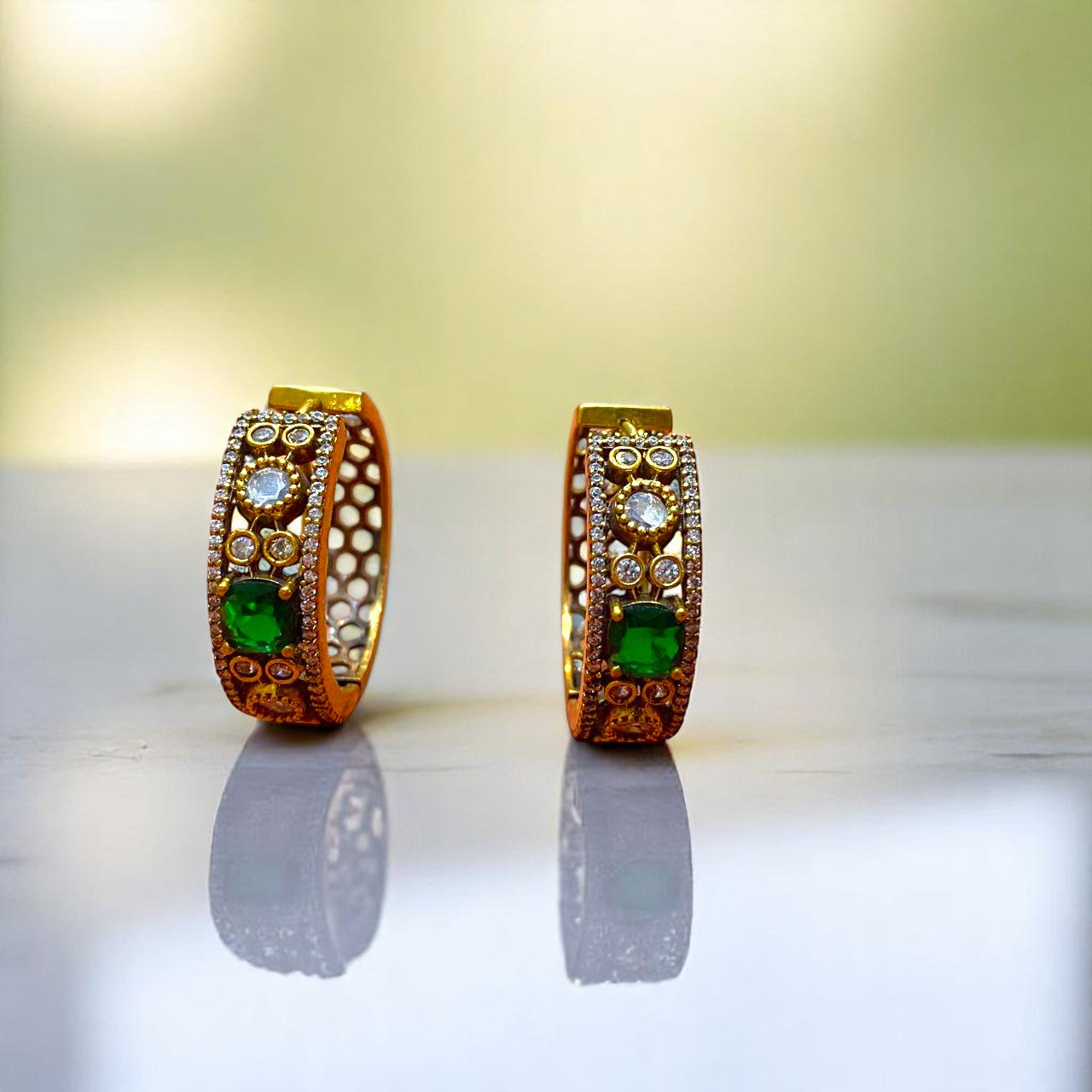 Regal Emerald Antique Hoop Earrings