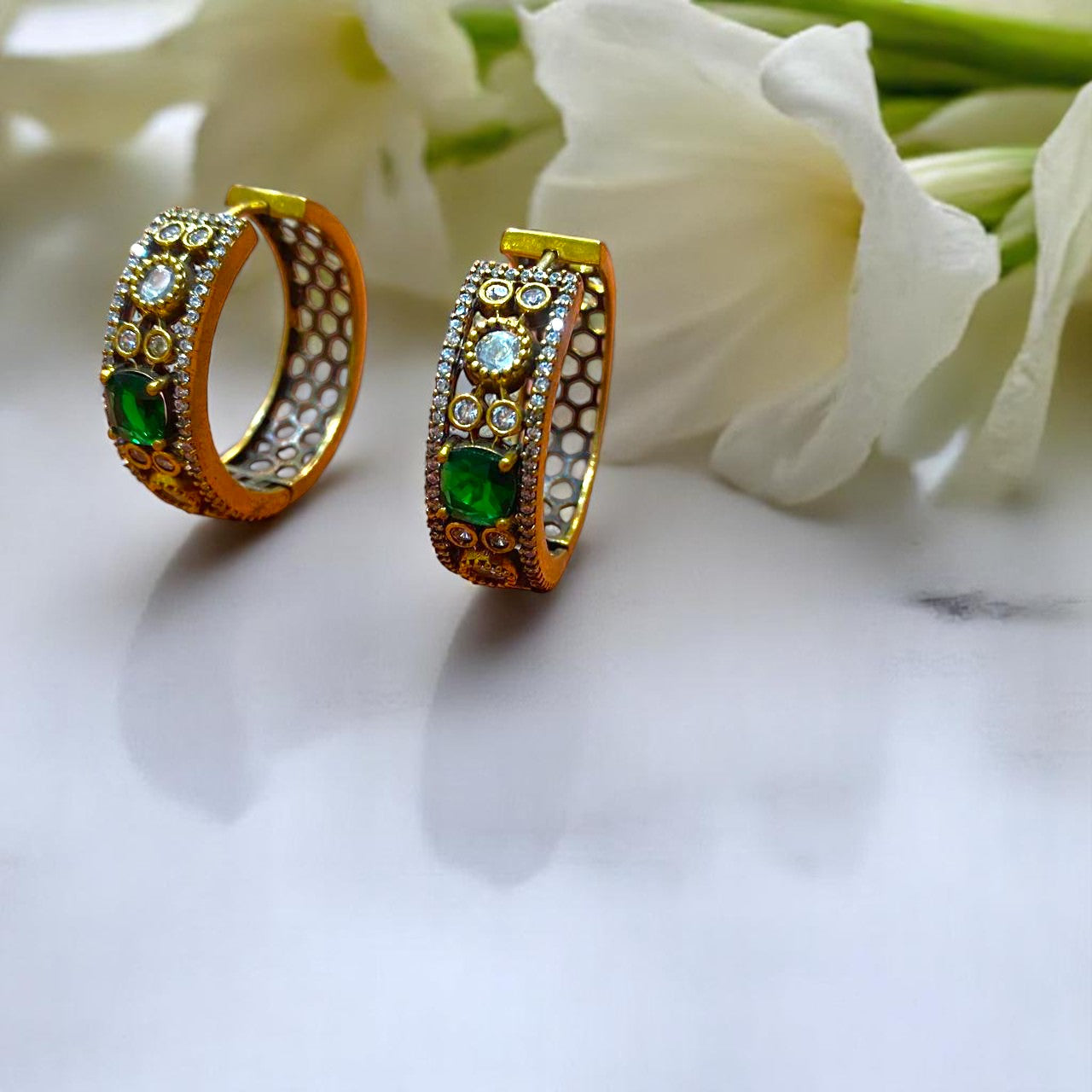 Regal Emerald Antique Hoop Earrings