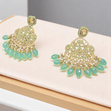 Green Kundan and Pearl Jhumka Earrings