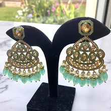 Green Kundan and Pearl Jhumka Earrings