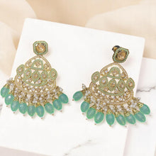 Green Kundan and Pearl Jhumka Earrings