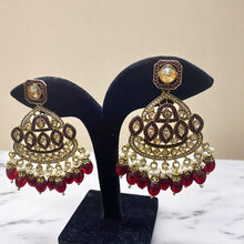 Maroon Kundan and Pearl Jhumka Earrings