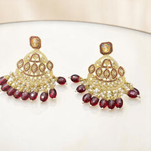 Maroon Kundan and Pearl Jhumka Earrings