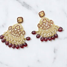Maroon Kundan and Pearl Jhumka Earrings
