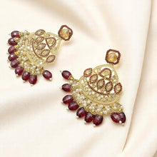 Maroon Kundan and Pearl Jhumka Earrings