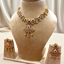 Floral Temple Coin Necklace Set with Kundan Highlights