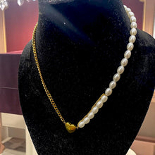 Dual-Tone Pearl & Chain Heart Necklace