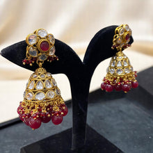 Ruby Kundan Jhumkas with Polki Work