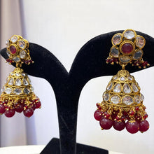 Ruby Kundan Jhumkas with Polki Work