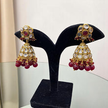 Ruby Kundan Jhumkas with Polki Work