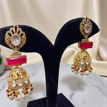 Ruby Radiance Jhumkas with Pearl Drops