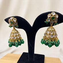 Emerald Kundan Jhumkas with Polki Work