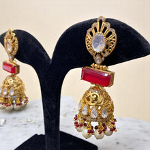 Ruby Radiance Jhumkas with Pearl Drops
