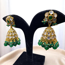 Emerald Kundan Jhumkas with Polki Work