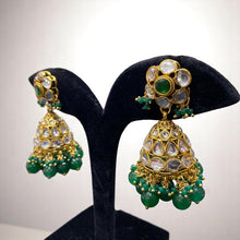 Emerald Kundan Jhumkas with Polki Work