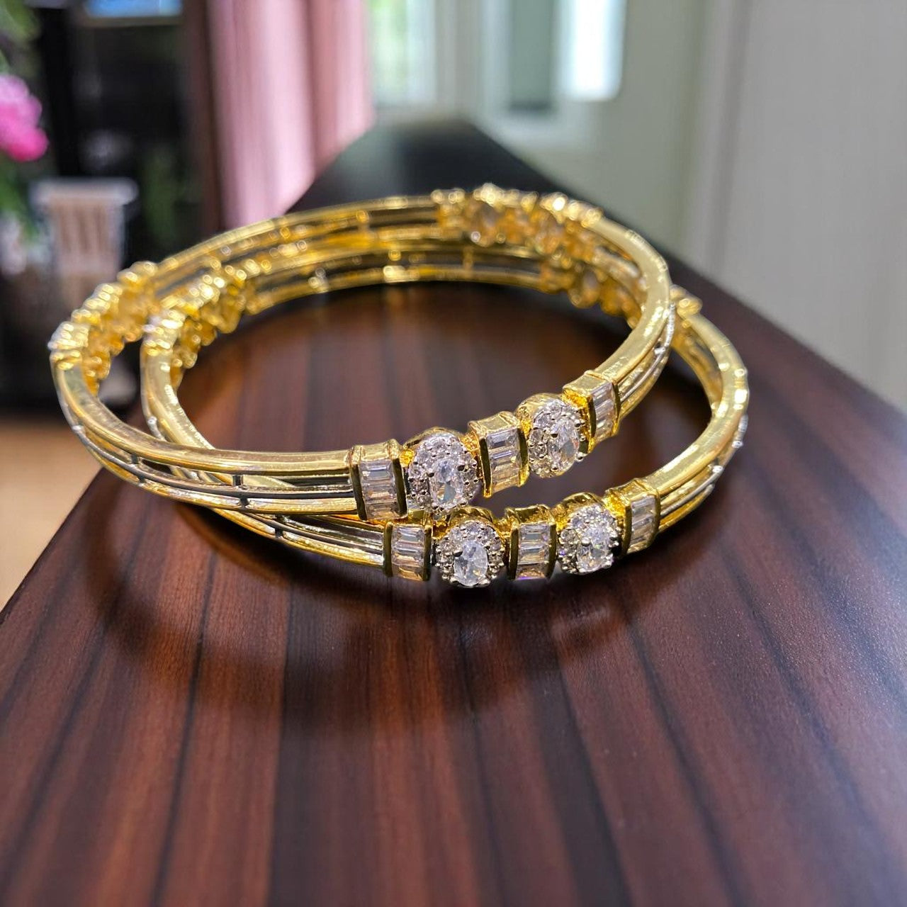 Golden Bangles with American Diamond Accents