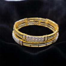 Triple-Strand Golden Bangles with Cluster American Diamond Center