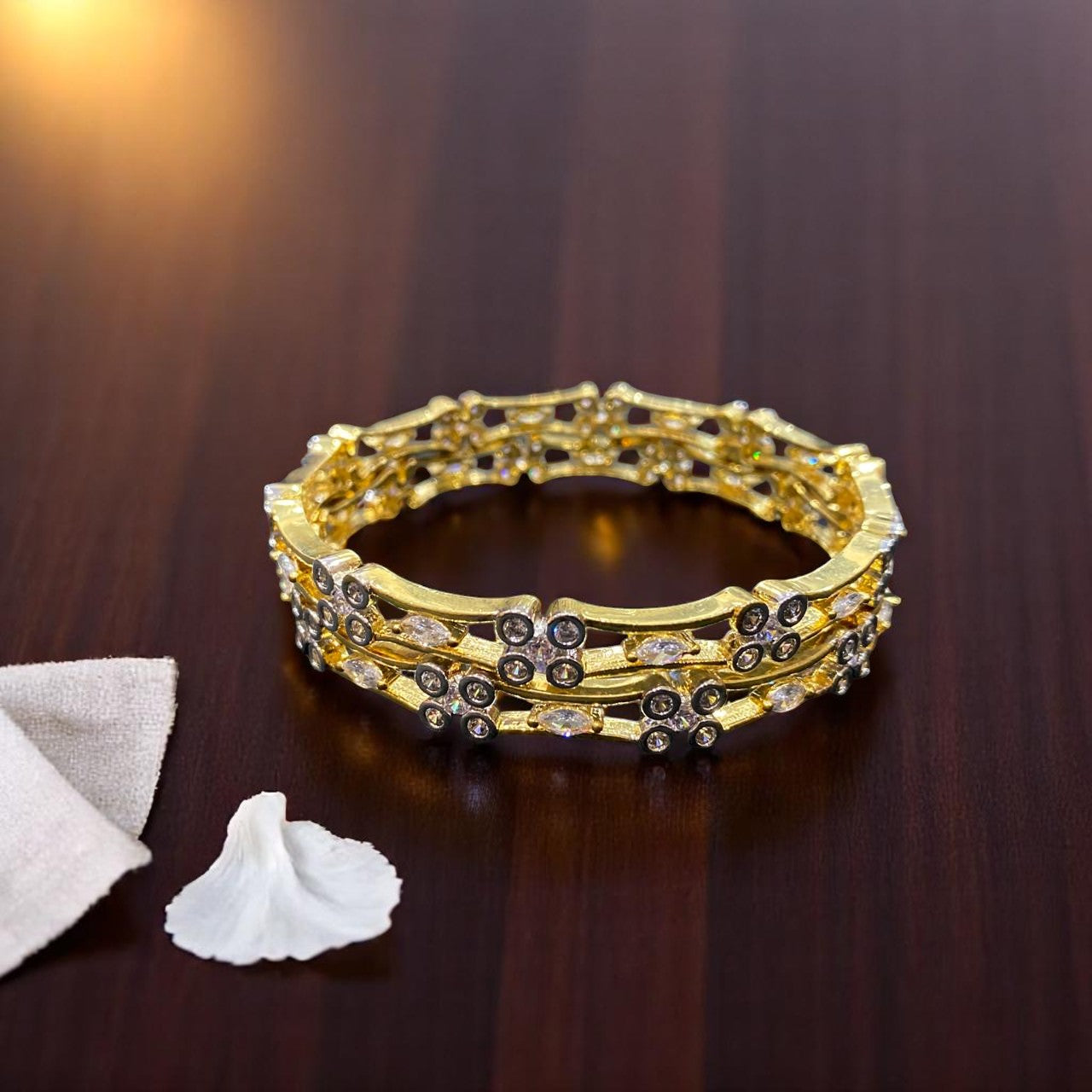 Elegant Gold-Plated American Diamond-Studded Bangles
